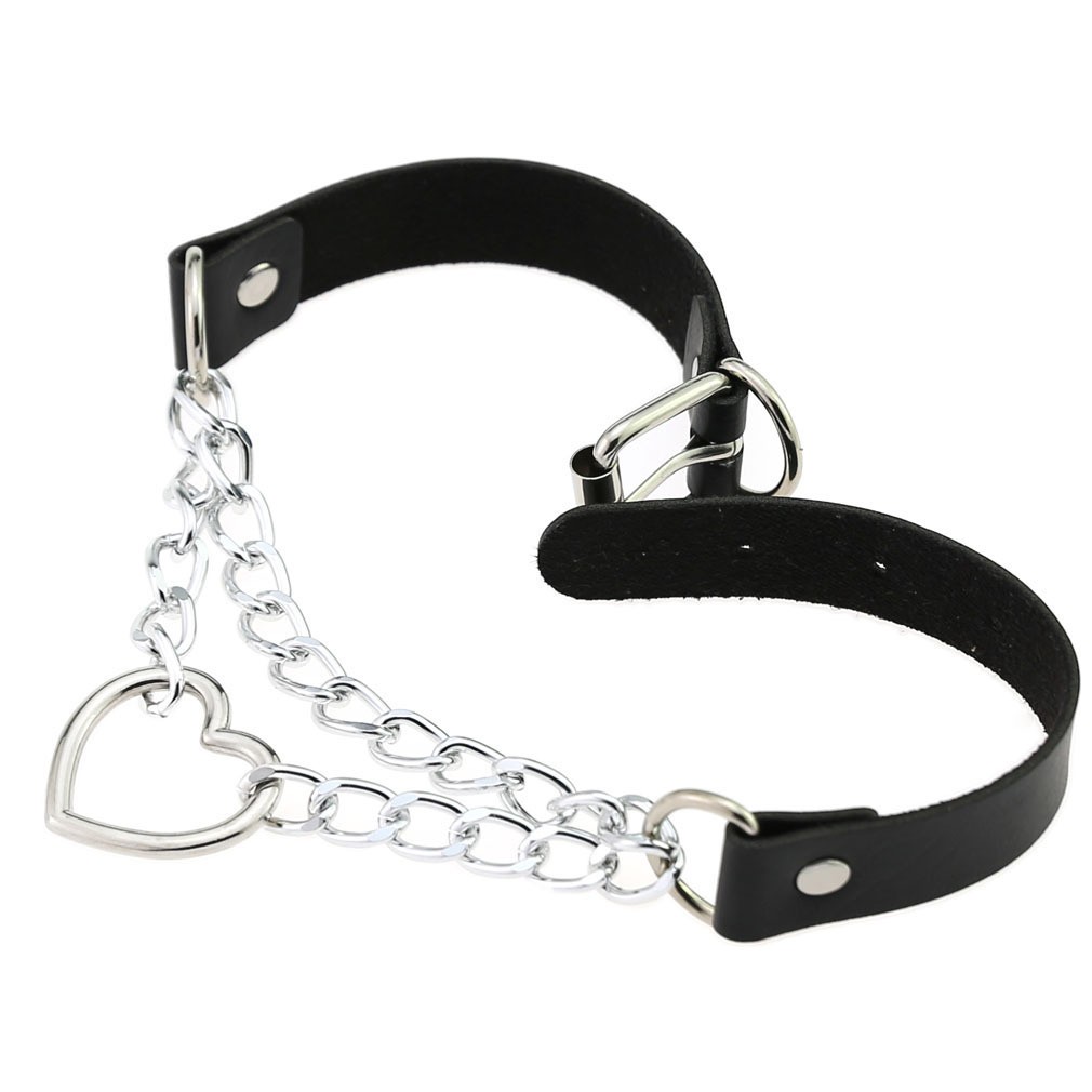 Choker met gesp en hartvormige hanger zwart - Afbeelding 2