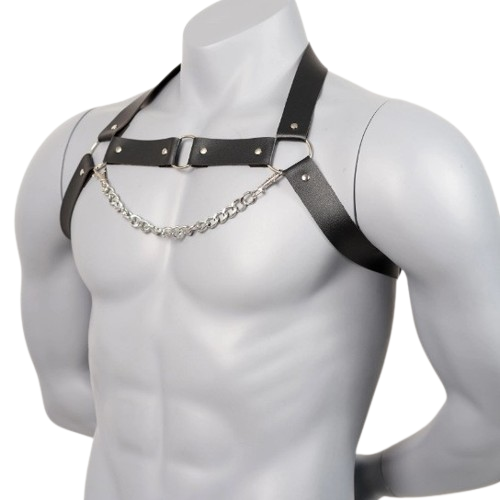 Bodyharness met zilveren ketting zwart