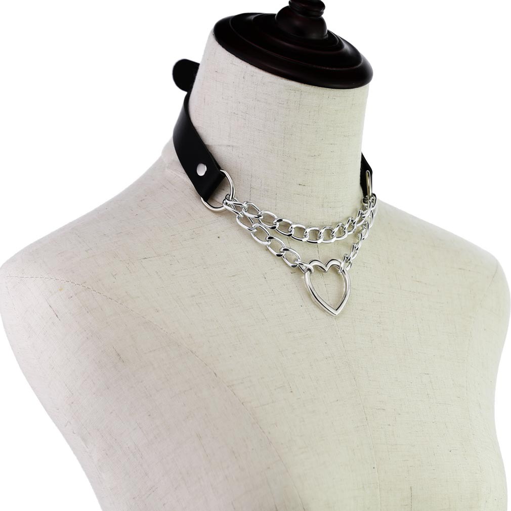 Choker met gesp en hartvormige hanger zwart - Afbeelding 4