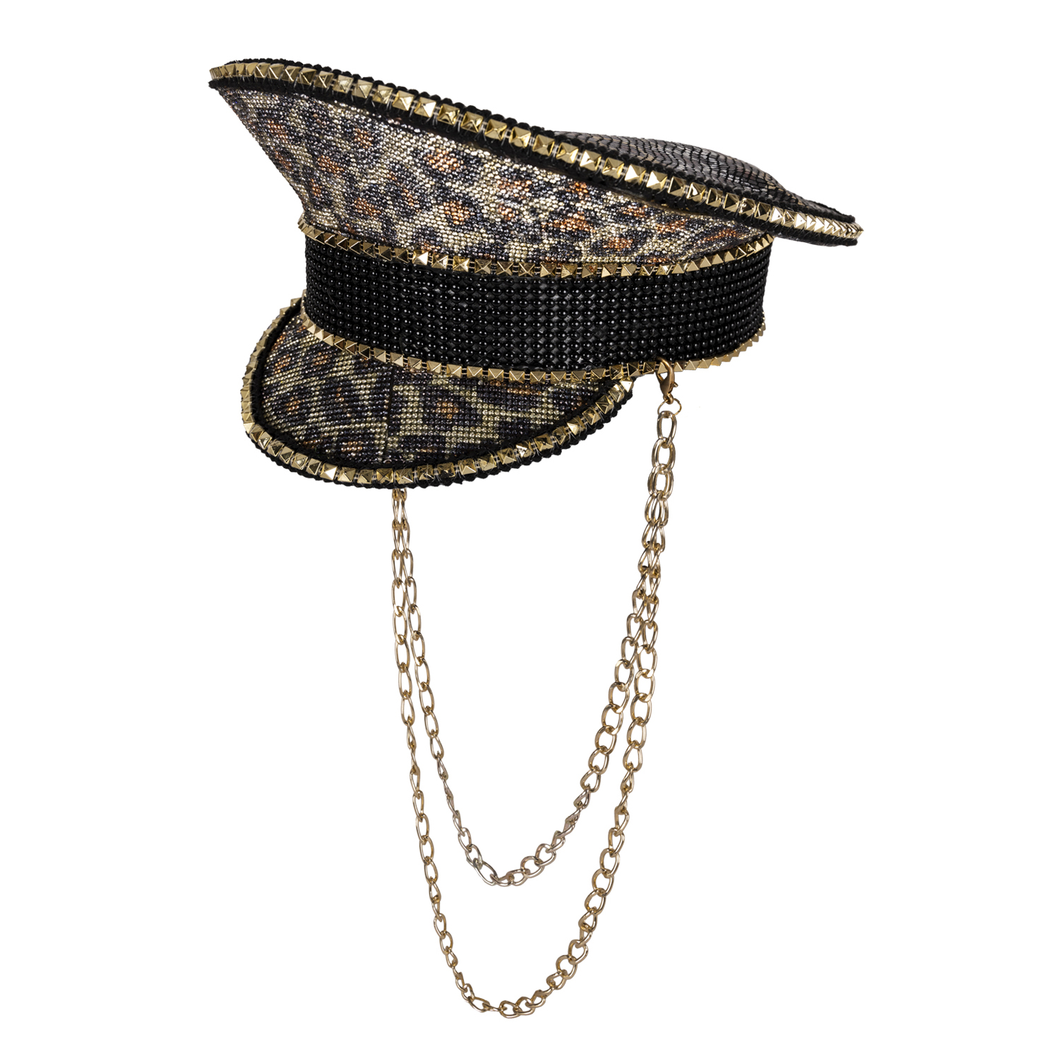 Panterprint pet met steentjes en gouden ketting
