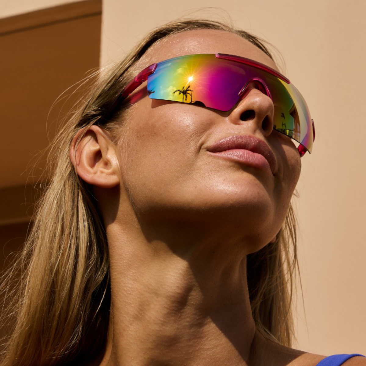 Roze sport zonnebril met glanzend semi randloos montuur - Multicolor glas - Afbeelding 3