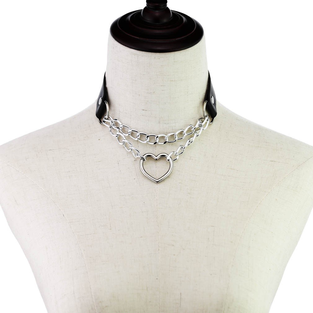 Choker met gesp en hartvormige hanger zwart - Afbeelding 3