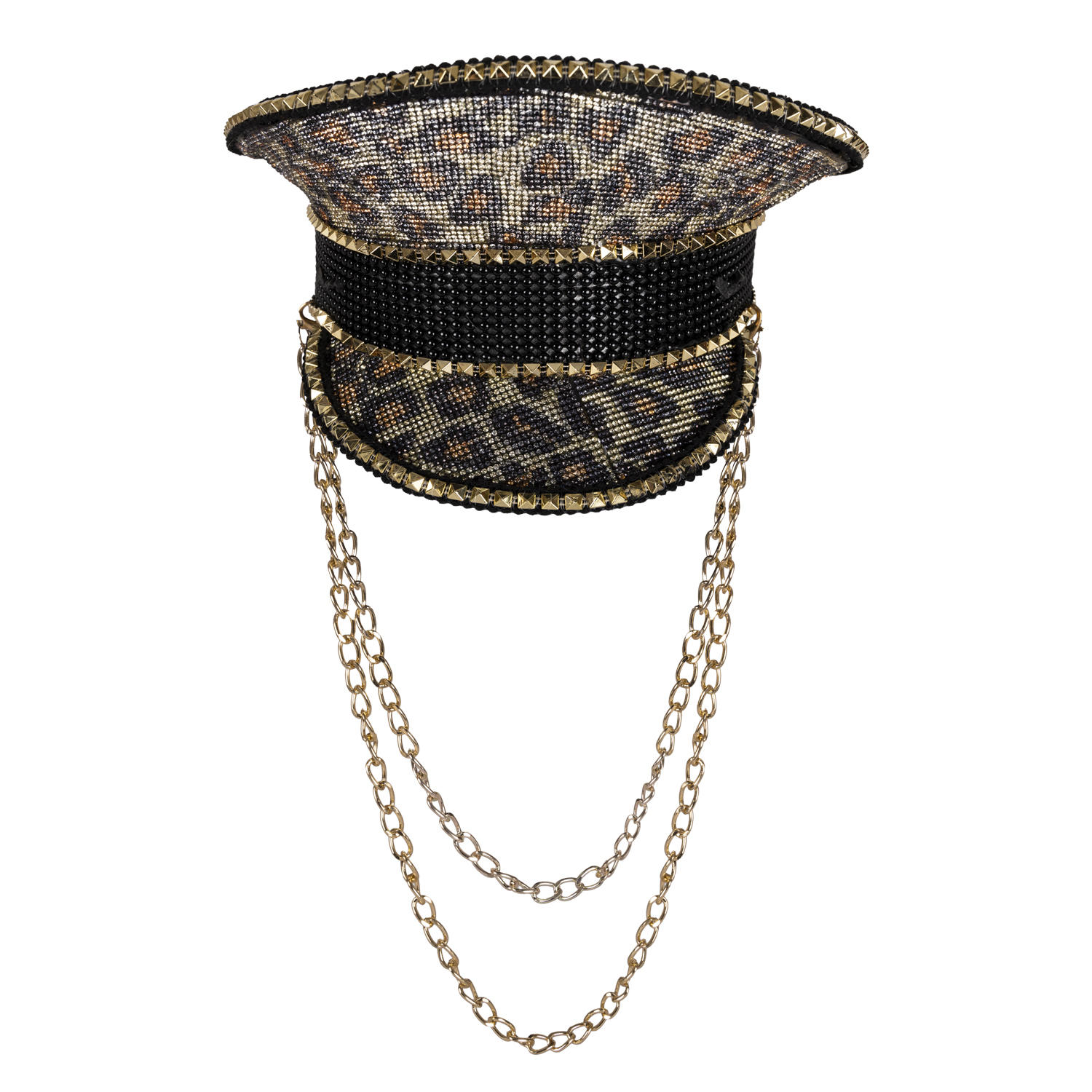 Panterprint pet met steentjes en gouden ketting - Afbeelding 2