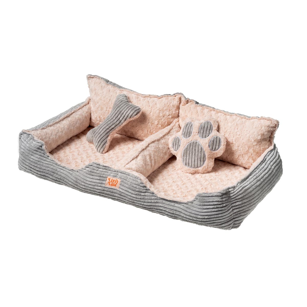 Lizzy & Lola - Fluffy Hondenmand Ribby Double - 92 x 46 cm - Beige/Grijs