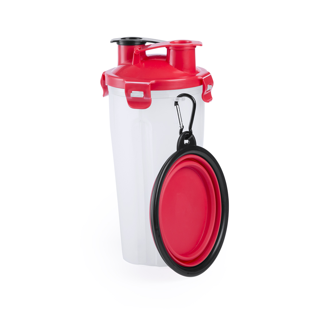 Drinkfles voor dieren 900 ml – 2 compartimenten (water & voer) – Inclusief opvouwbare voerbak en karabijnhaak - Afbeelding 2