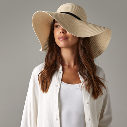 Beechfield one size zonnehoed met zwarte band - Naturel - Afbeelding 4