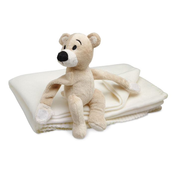 Kinder fleece deken met teddybeer 120 x 80 cm beige - Afbeelding 2