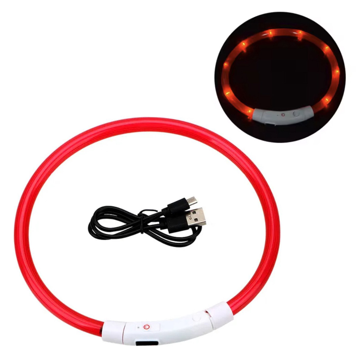 LED Hondenhalsband – Oplaadbaar – Lichtgevende Halsband Hond – 3 Lichtstanden – 70 cm – Grote Honden - Rood - Afbeelding 2
