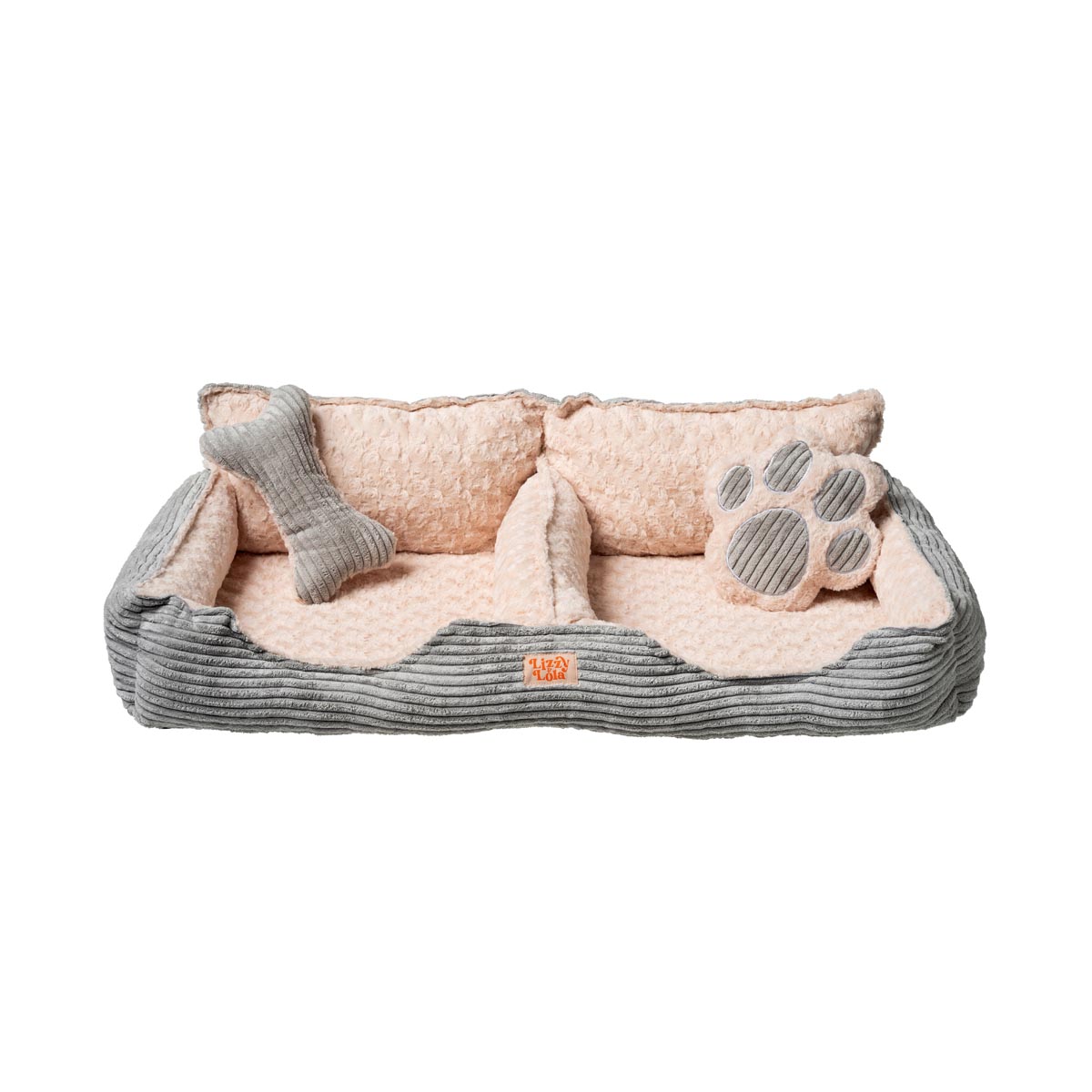 Lizzy & Lola - Fluffy Hondenmand Ribby Double - 92 x 46 cm - Beige/Grijs - Afbeelding 4
