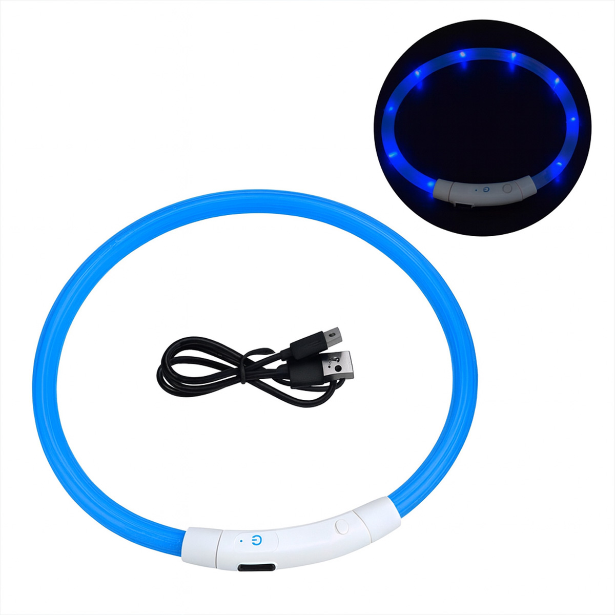 LED Hondenhalsband – Oplaadbaar – Lichtgevende Halsband Hond – 3 Lichtstanden – 70 cm – Grote Honden - Blauw - Afbeelding 2