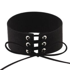 Veterchoker lace-up kunstleer zwart
