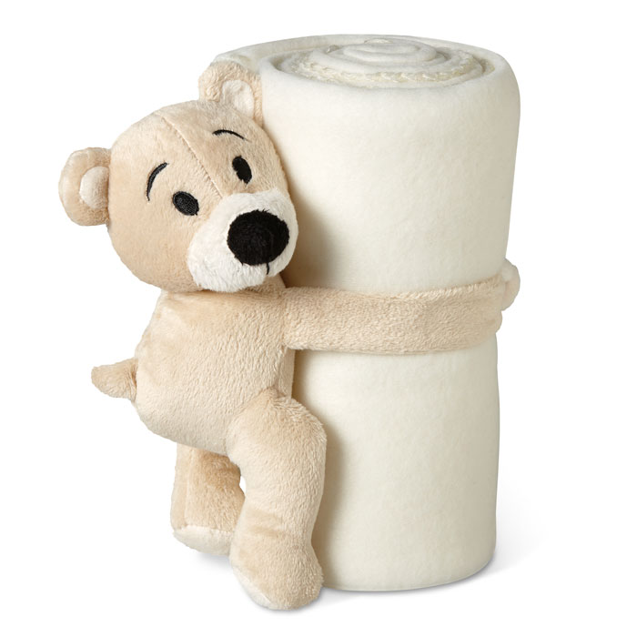 Kinder fleece deken met teddybeer 120 x 80 cm beige