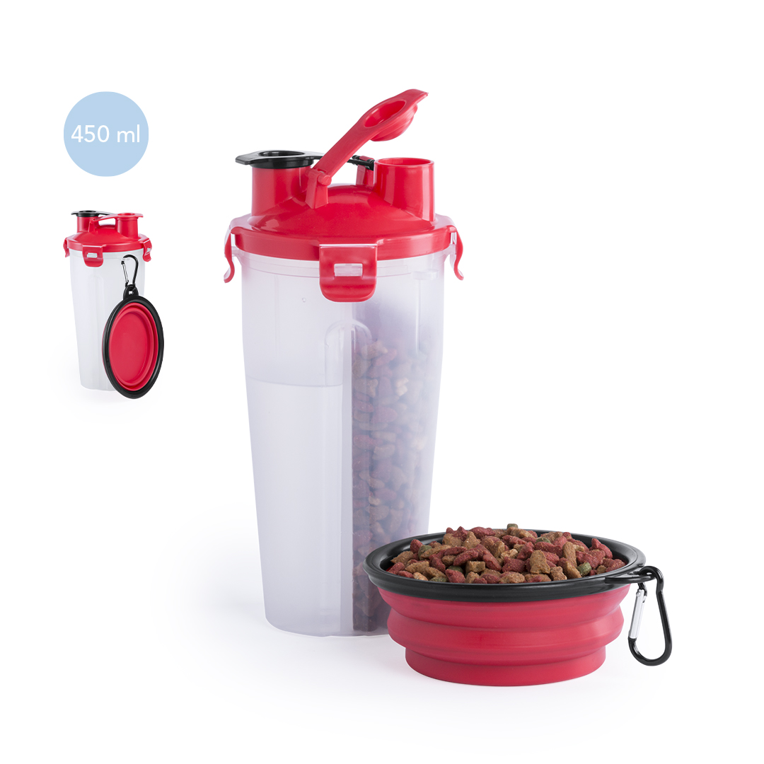 Drinkfles voor dieren 900 ml – 2 compartimenten (water & voer) – Inclusief opvouwbare voerbak en karabijnhaak - Afbeelding 4
