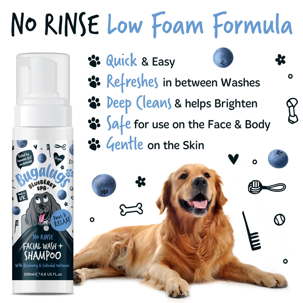 Bugalugs Blueberry Spa No-Rinse Facial Wash & Shampoo voor Honden – Zachte Gezichtsreiniger zonder Water – 200ml - Afbeelding 4