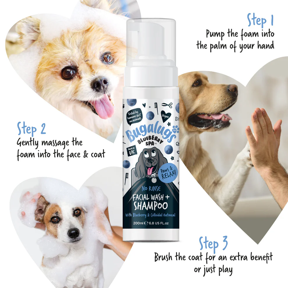 Bugalugs Blueberry Spa No-Rinse Facial Wash & Shampoo voor Honden – Zachte Gezichtsreiniger zonder Water – 200ml - Afbeelding 5