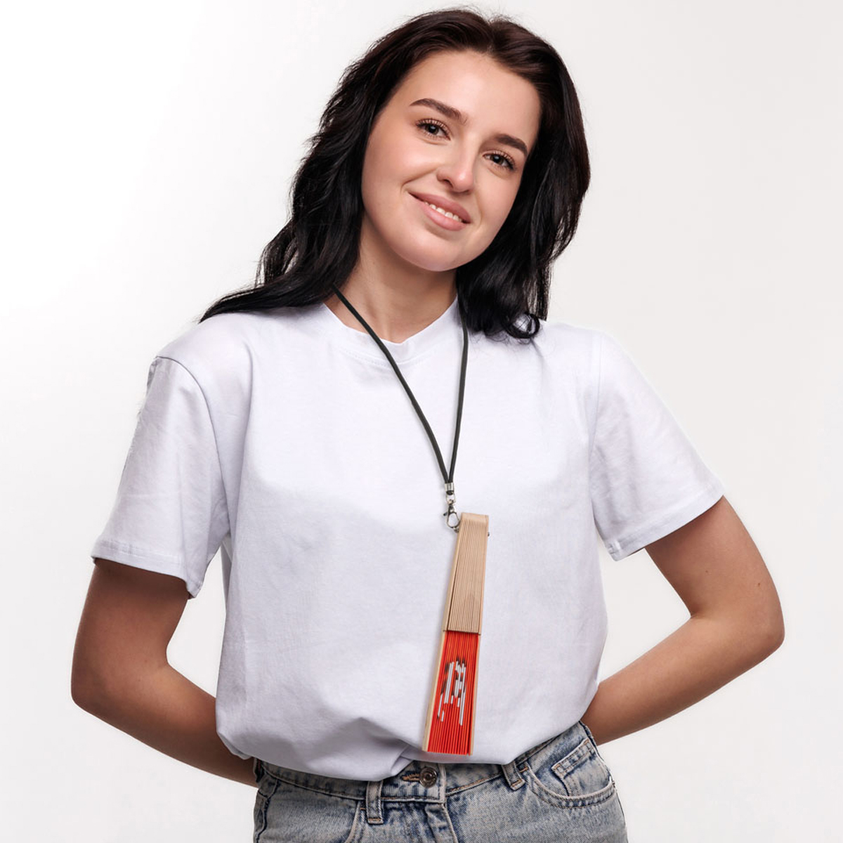 Ravelife - Festival Neckfan - Oranje handwaaier met koord - Hout - Heet hé? - Afbeelding 4