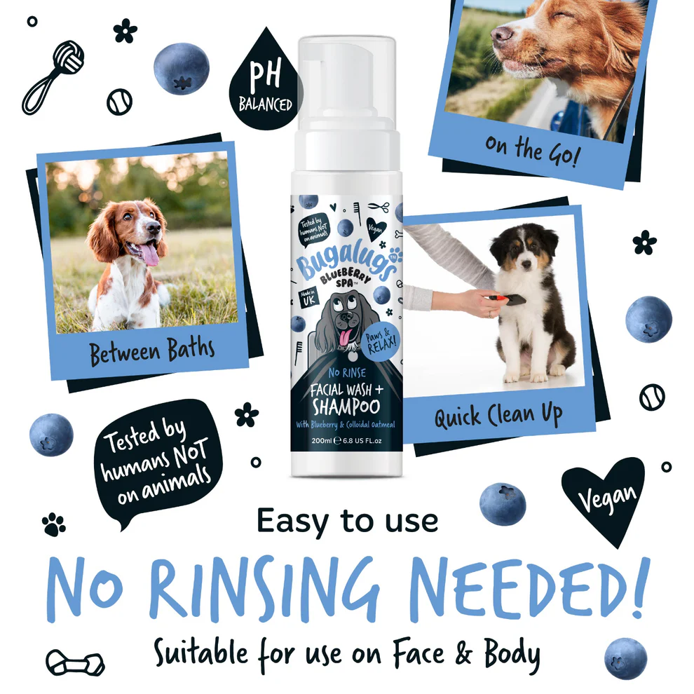 Bugalugs Blueberry Spa No-Rinse Facial Wash & Shampoo voor Honden – Zachte Gezichtsreiniger zonder Water – 200ml - Afbeelding 11