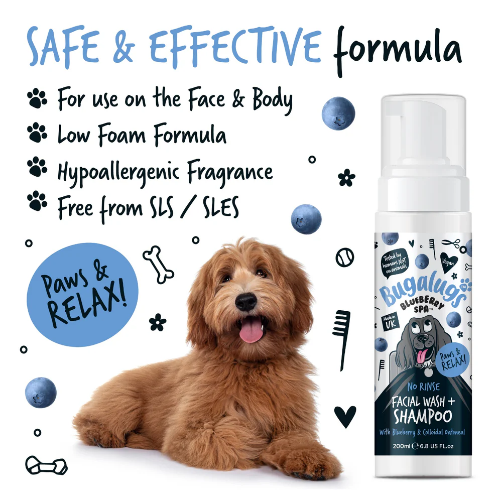 Bugalugs Blueberry Spa No-Rinse Facial Wash & Shampoo voor Honden – Zachte Gezichtsreiniger zonder Water – 200ml - Afbeelding 10