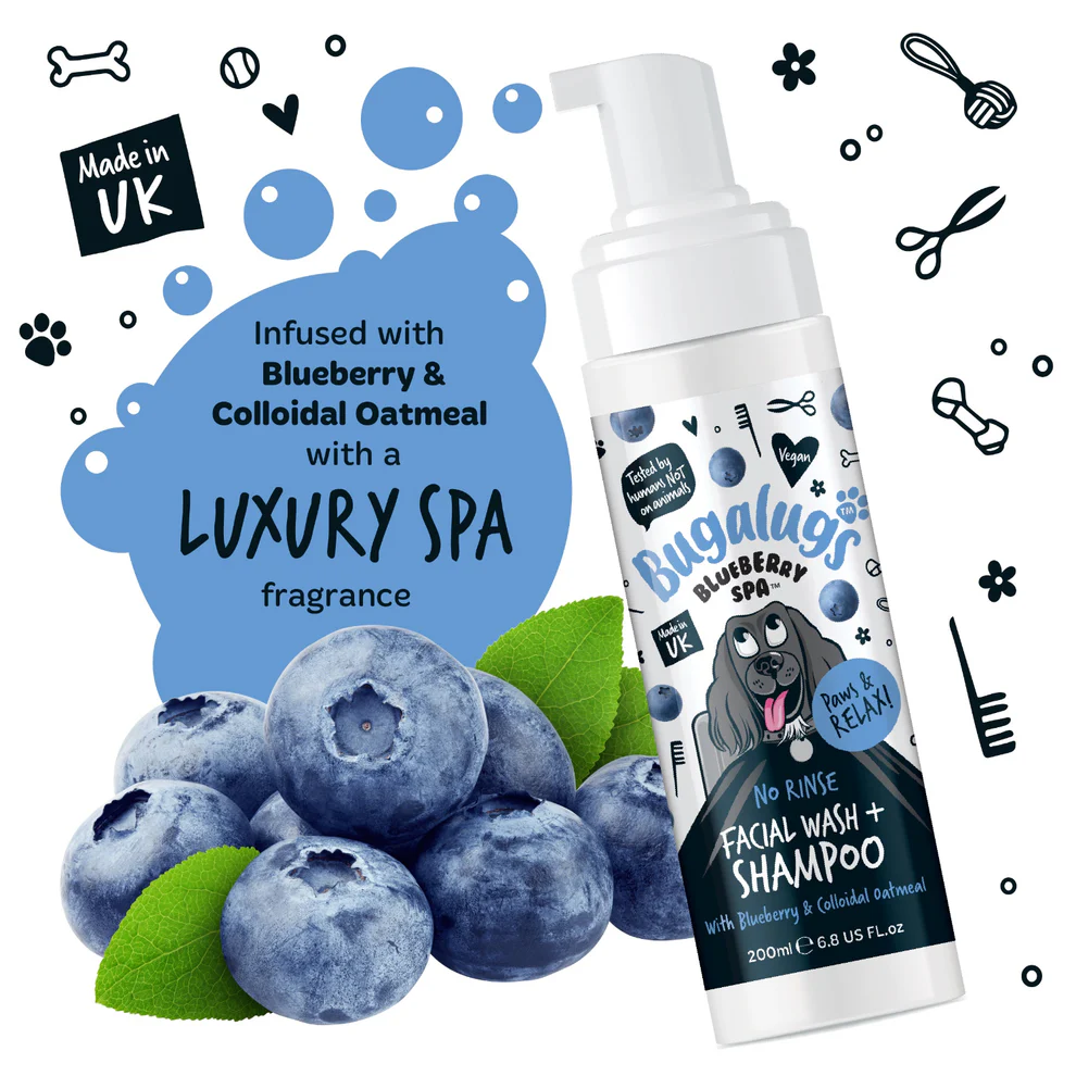 Bugalugs Blueberry Spa No-Rinse Facial Wash & Shampoo voor Honden – Zachte Gezichtsreiniger zonder Water – 200ml - Afbeelding 6