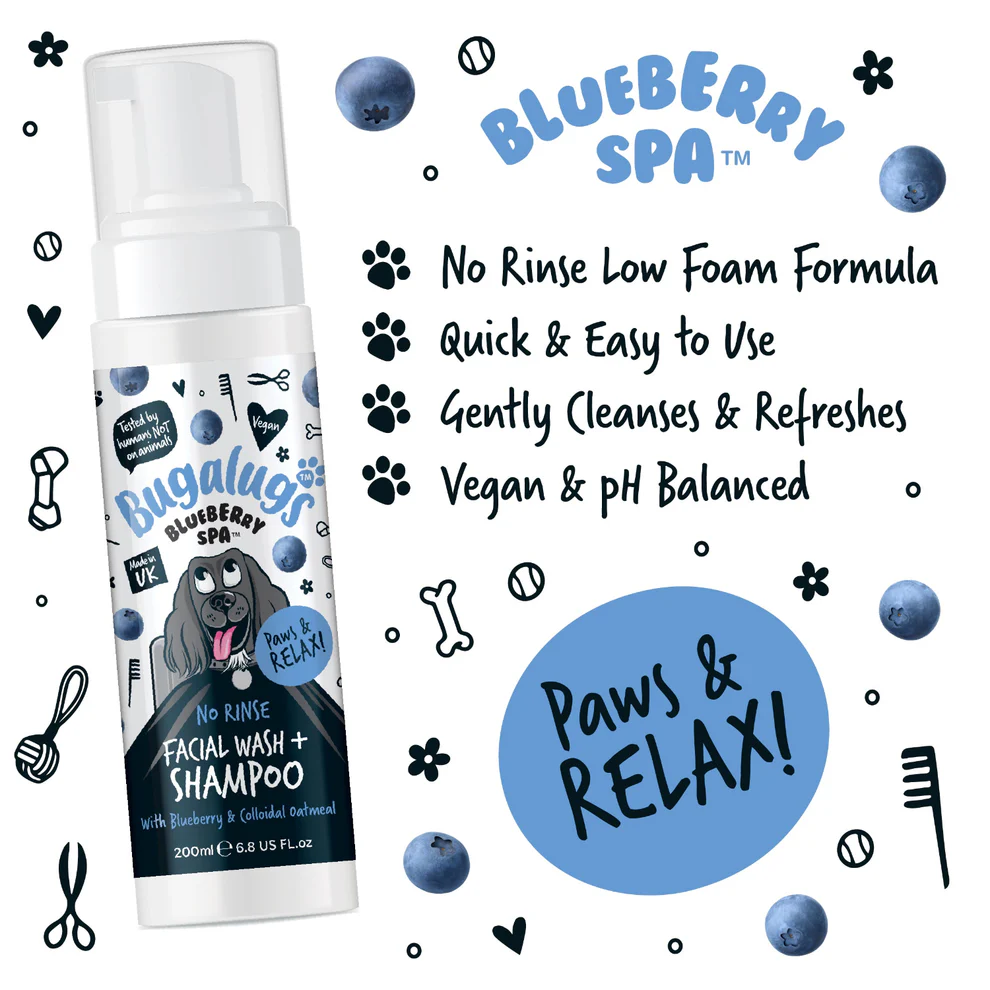 Bugalugs Blueberry Spa No-Rinse Facial Wash & Shampoo voor Honden – Zachte Gezichtsreiniger zonder Water – 200ml - Afbeelding 7