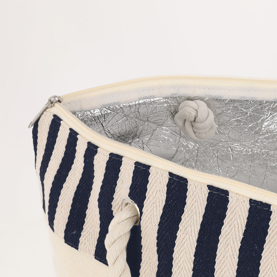 Thermotas van Gerecycled RPET Polyester – Met Aluminium Binnenkant – Stevig & Duurzaam – Donkerblauwe strepen - Afbeelding 4