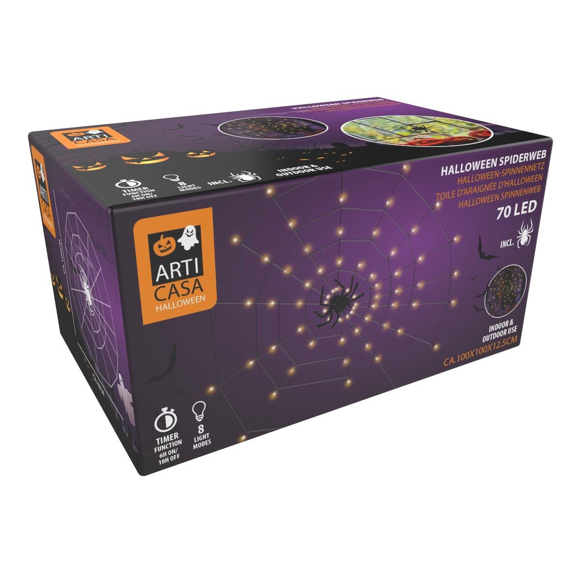 Halloween spinnenweb lichtsnoer met timerfunctie - 70 LED - 8 lichtstanden - Afbeelding 6