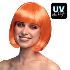 Boblijn pruik - UV Blacklight Cabaret pruik - Neon oranje