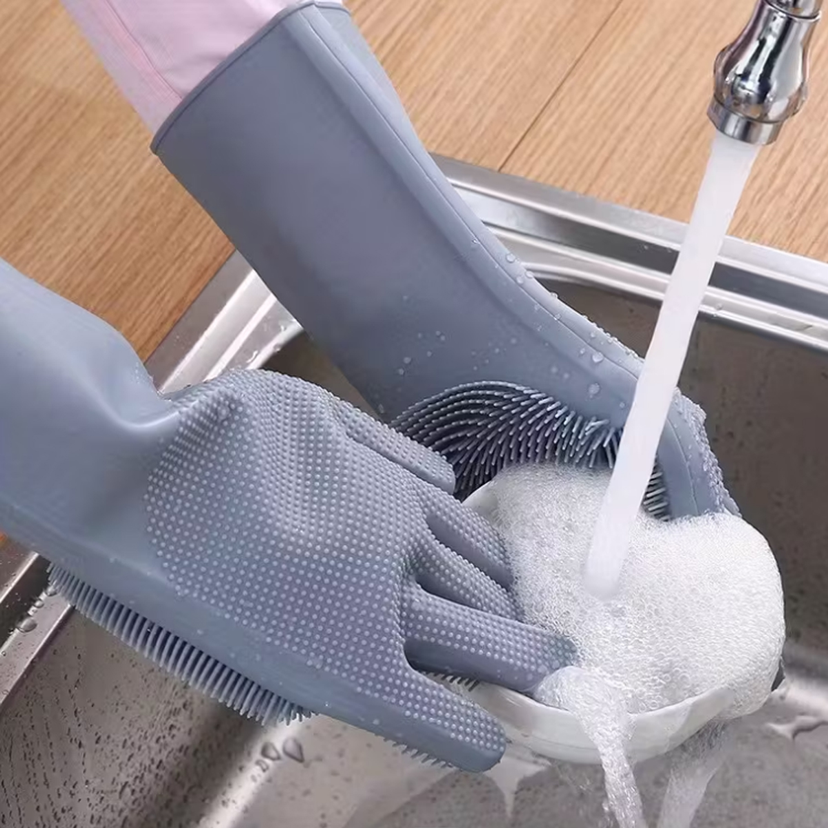 Magische siliconen afwashandschoenen - Grijs - 2 stuks - Afbeelding 3