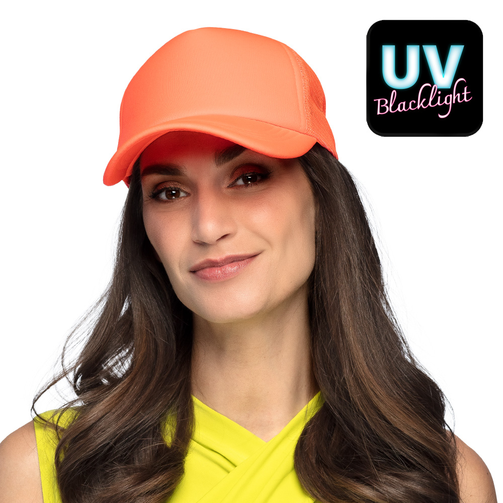 Baseball cap UV Blacklight - Verstelbare pet met kunststof sluiting - Neon oranje - Afbeelding 5