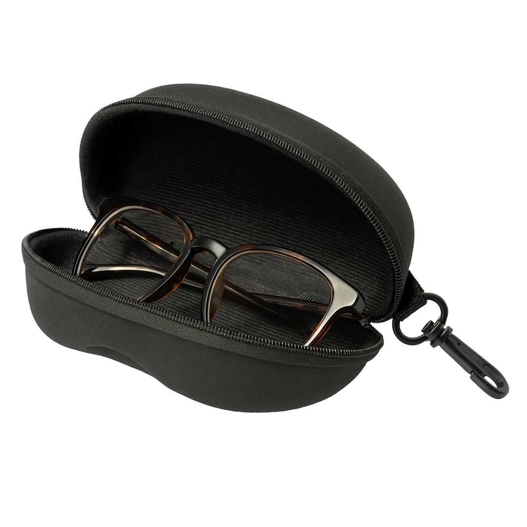 Hardcase Brillendoosje met Rits en Clip – Stevig & Compact – Zwart