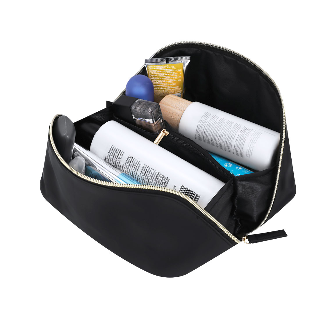 Zwarte Toilettas van Zacht PU-Leer – Luxe Ontwerp met Gouden Ritssluiting – Meerdere Vakken - Afbeelding 3