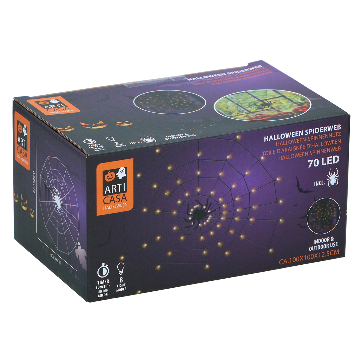 Halloween spinnenweb lichtsnoer met timerfunctie - 70 LED - 8 lichtstanden - Afbeelding 5