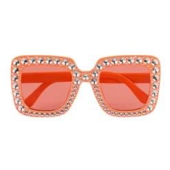 Vierkante partybril - Feestbril met strass steentjes - Oranje