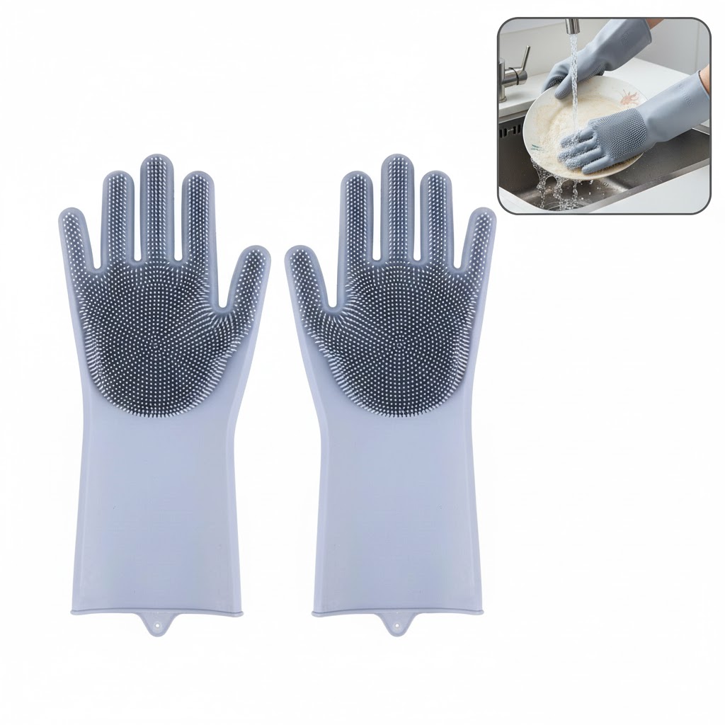 Magische siliconen afwashandschoenen - Grijs - 2 stuks