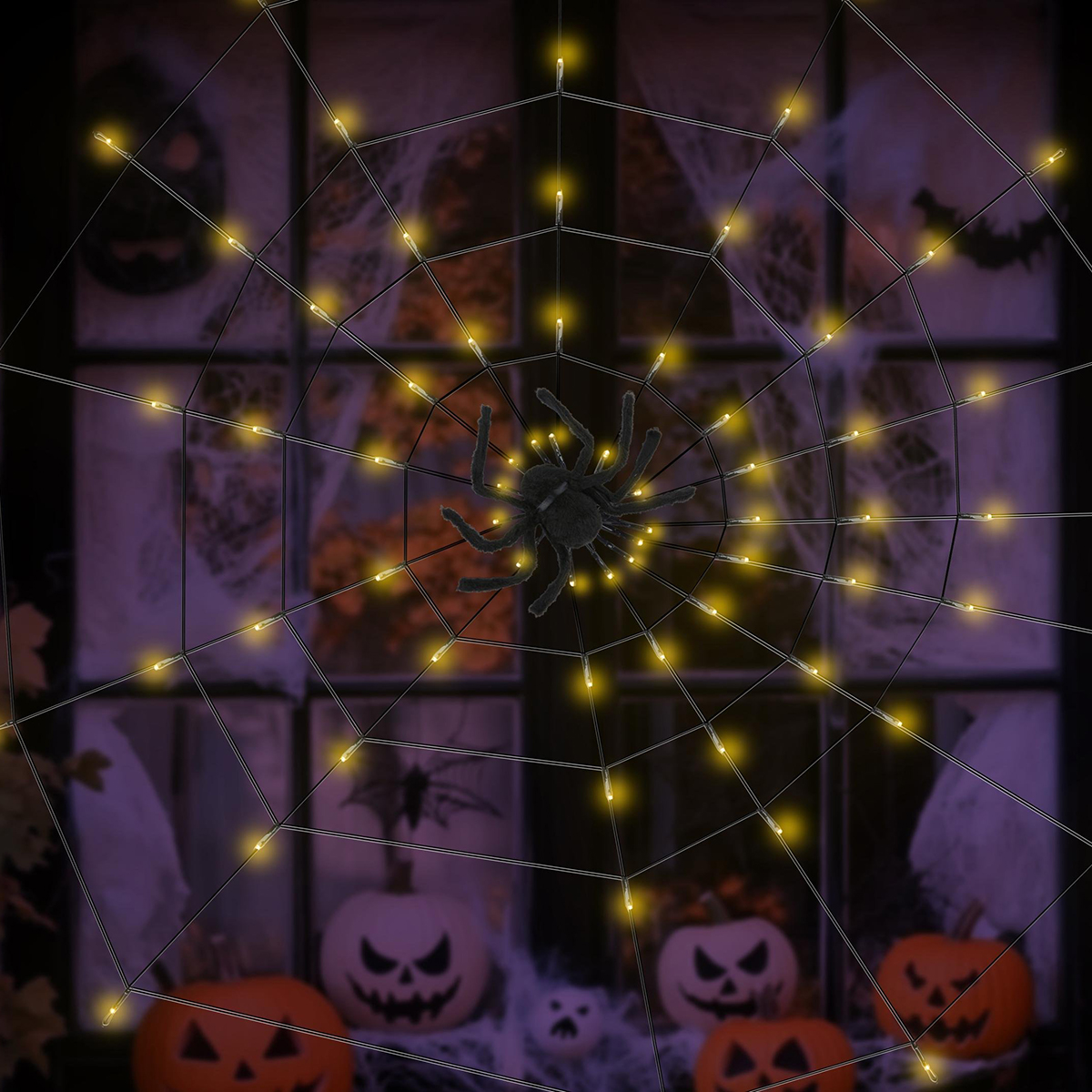 Halloween spinnenweb lichtsnoer met timerfunctie - 70 LED - 8 lichtstanden - Afbeelding 7