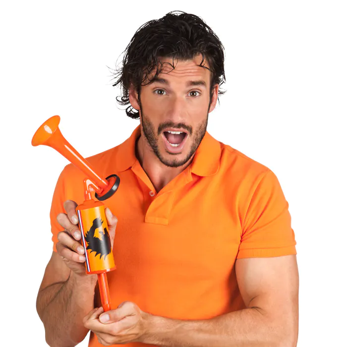 Luchttoeter Nederland 45 cm – Oranje supporters toeter met leeuwmotief - Afbeelding 2