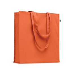 Oranje boodschappentas van 220 g/m² biologisch katoen - Met lange draaghengsels en zijvouw - 38 x 42 cm