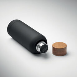 Alternative view of Drinkfles van gerecycled RVS - Enkelwandig met houten schroefdop - 700 ml - Zwart