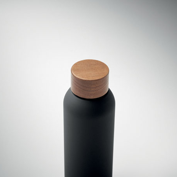 Drinkfles van gerecycled RVS - Enkelwandig met houten schroefdop - 700 ml - Zwart - Afbeelding 3