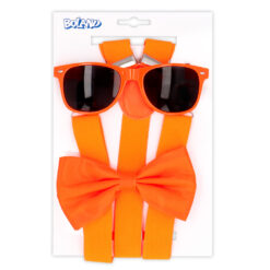 Alternative view of Accessoire set - UV Blacklight partybril, vlinderstrik en bretels - Neon oranje