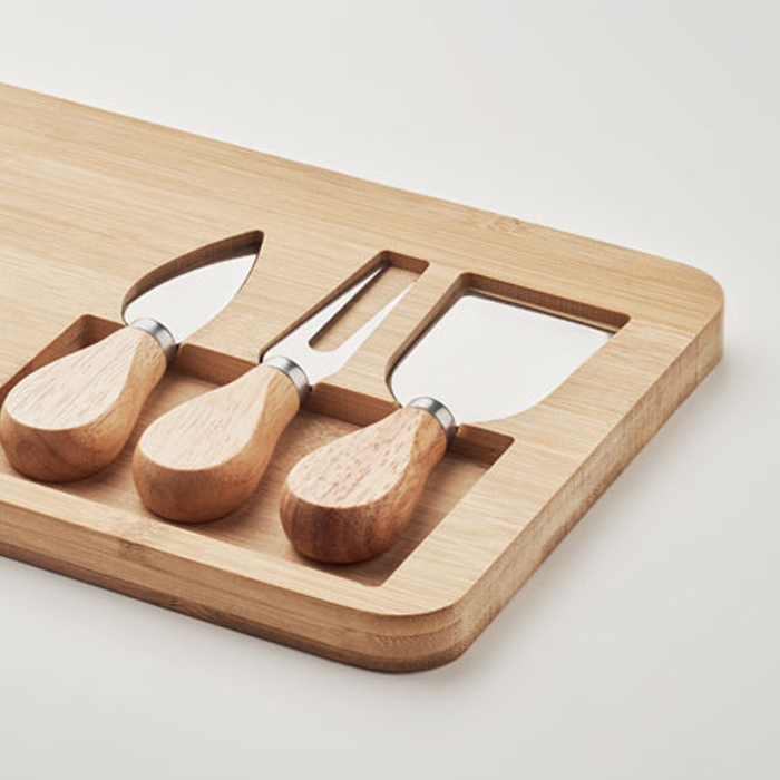 Kaasset met serveerplank - 3-delige kaasmes set - Bamboe - Afbeelding 4