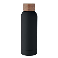Drinkfles van gerecycled RVS - Enkelwandig met houten schroefdop - 700 ml - Zwart