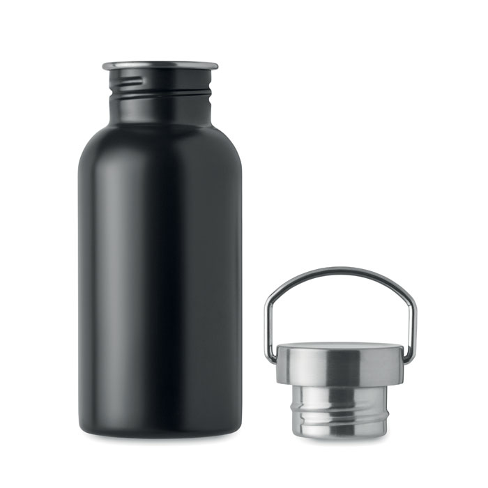 Drinkfles van gerecycled RVS - Enkelwandig met lekvrij deksel en handvat - 500 ml - Zwart - Afbeelding 3