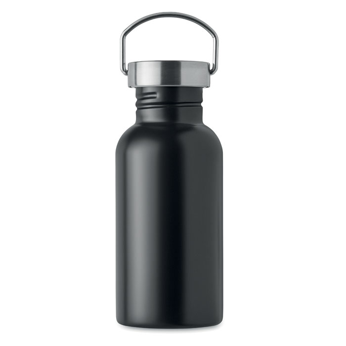 Drinkfles van gerecycled RVS - Enkelwandig met lekvrij deksel en handvat - 500 ml - Zwart - Afbeelding 2