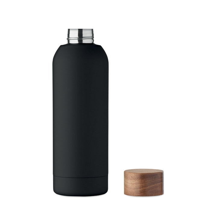 Drinkfles van gerecycled RVS - Enkelwandig met houten schroefdop - 700 ml - Zwart - Afbeelding 4