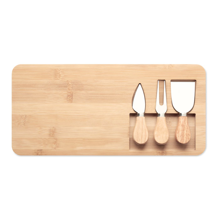 Kaasset met serveerplank - 3-delige kaasmes set - Bamboe - Afbeelding 3