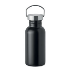 Drinkfles van gerecycled RVS - Enkelwandig met lekvrij deksel en handvat - 500 ml - Zwart