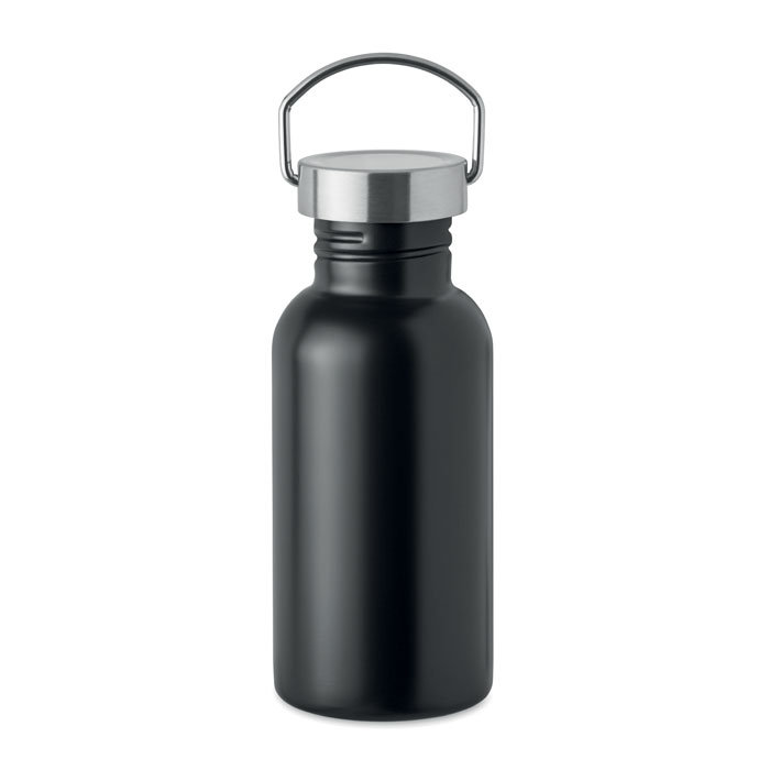 Drinkfles van gerecycled RVS - Enkelwandig met lekvrij deksel en handvat - 500 ml - Zwart