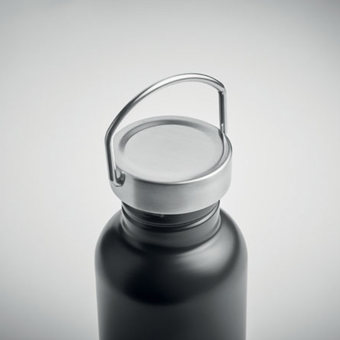 Drinkfles van gerecycled RVS - Enkelwandig met lekvrij deksel en handvat - 500 ml - Zwart - Afbeelding 5