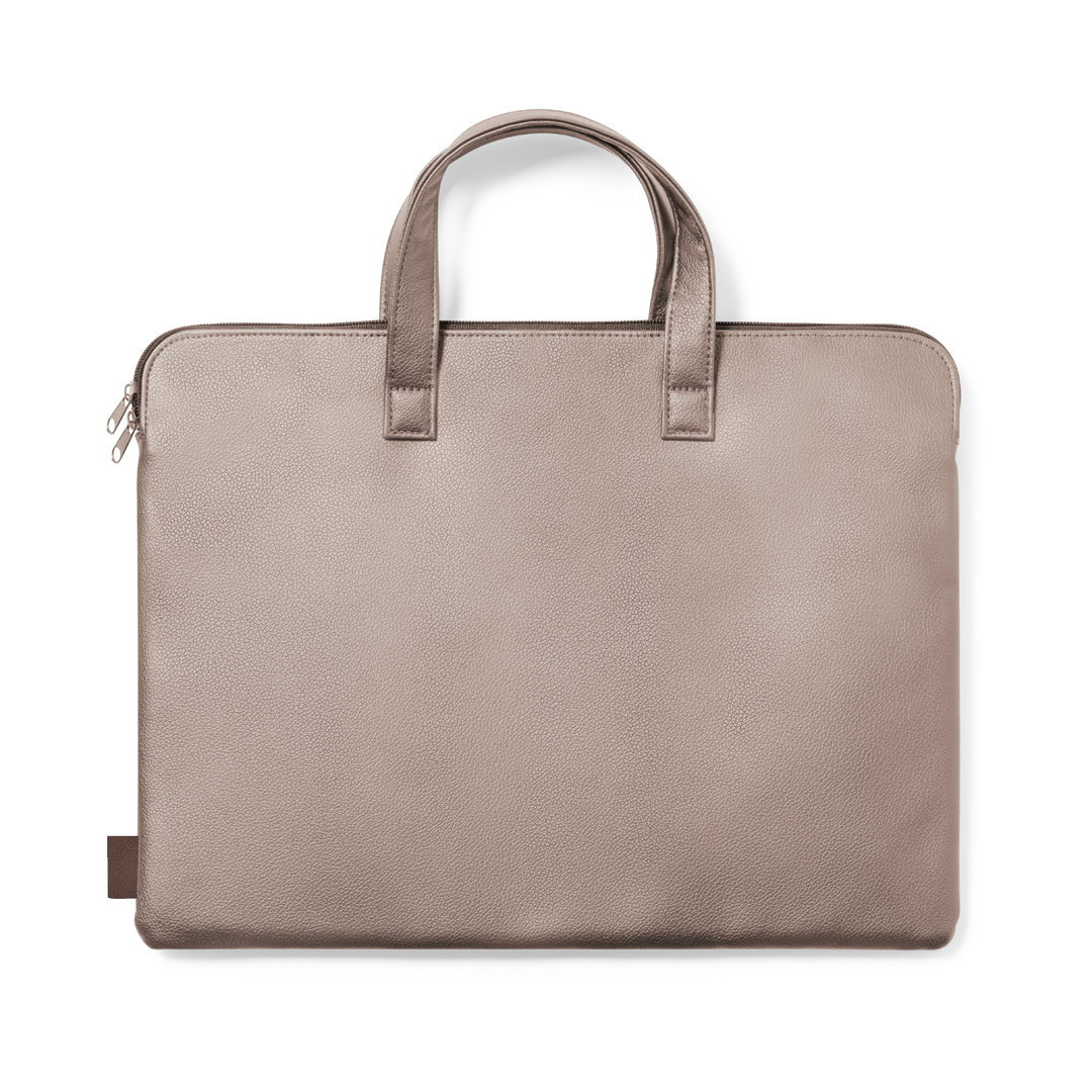 Aktetas van gerecycled leer - Tas met gewatteerd laptopvak - Bruin - Afbeelding 2